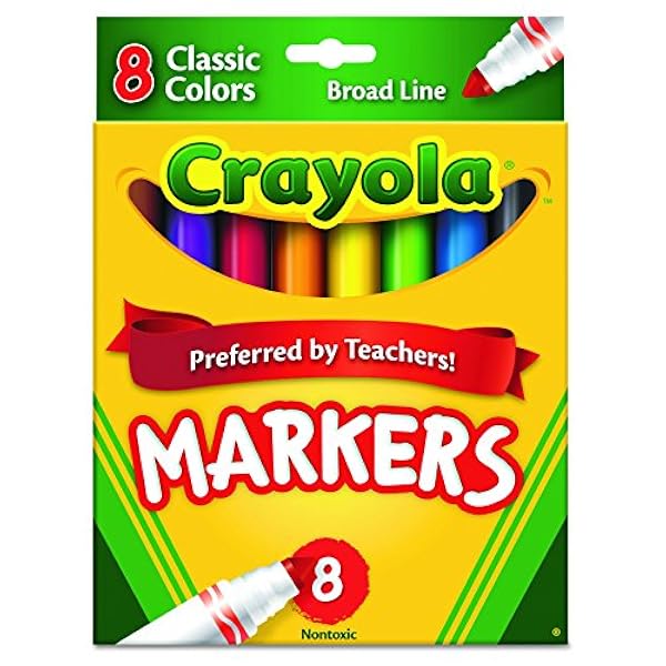 Crayola Non-Washable Markers, Broad Point, Classic Colors, 8/Set (58-7708)